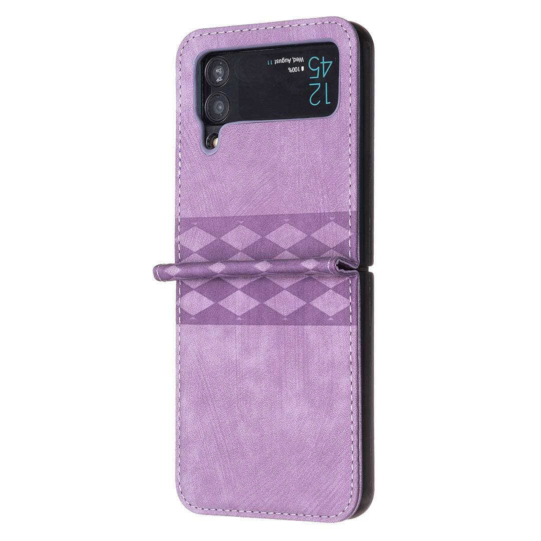For Samsung Galaxy Z Flip4 5G Shockproof Phone Case PU Leather PC Grid Pattern Imprinted Cover For Samsung Galaxy Z Flip4 5G Shockproof Phone Case PU Leather PC Grid Pattern Imprinted Cover